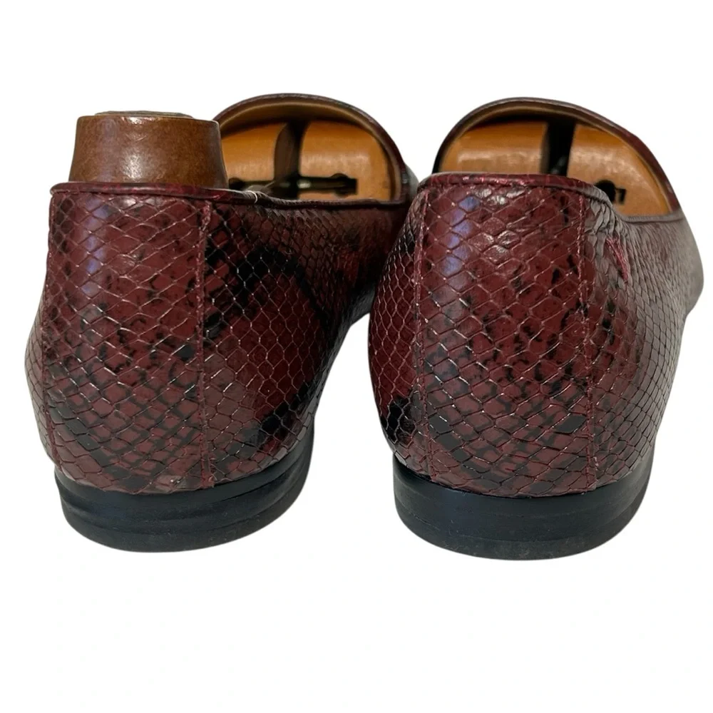 VIONIC Women Sz 7.5  Red Wine Willa Boa Snake Embossed Leather Flat Loafer Shoes